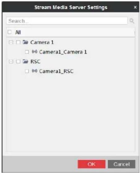 Stream Media Server Settings Search... All Camera 1 Camera1_Camera 1 RSC Camera1_RSC OK Cancel