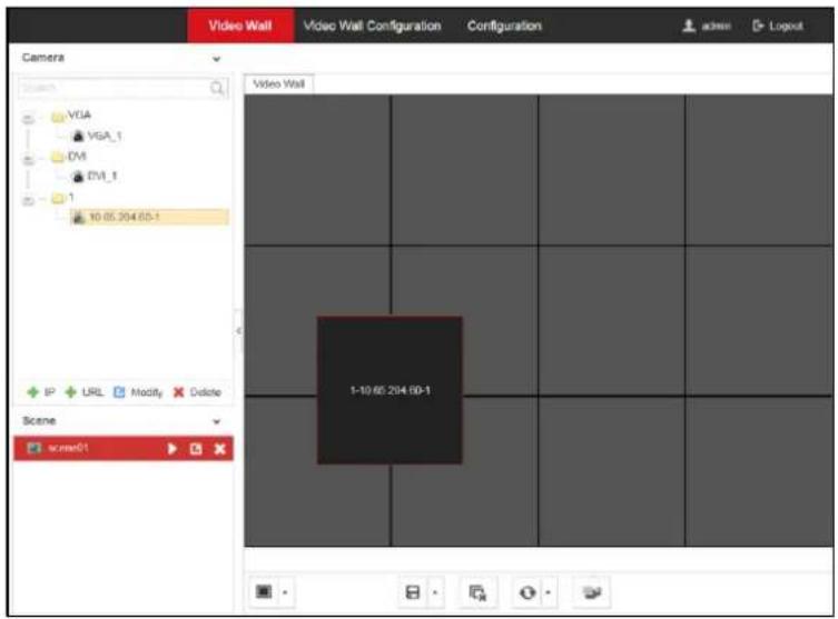 Video Wall Video Wall Configuration Configuration admin Logout Camera View VGA VGA_1 DM DVI_1 1 10:05.204 80-1 IP URL Modify Delete Scene acme01 Video Wall 1-10:05.204 80-1