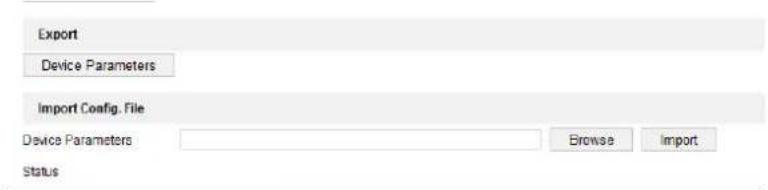 Export Device Parameters Import Config. File Device Parameters Browse Import Status