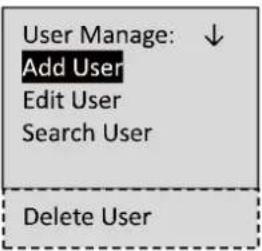 User Manage: ↓ Add User Edit User Search User Delete User