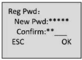 Reg Pwd: New Pwd:**** Confirm:** ESC OK