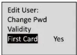 Edit User: Change Pwd Validity First Card Yes