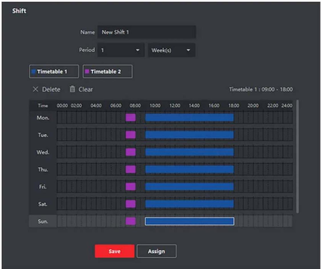 Shift Name New Shift 1 Period 1 Week(s) Timetable 1 Timetable 2 × Delete Clear Time 00:00 02:00 04:00 06:00 08:00 10:00 12:00 14:00 16:00 18:00 Timetable 1 : 09:00 - 18:00 Mon. Tue. Wed. Thu. Fri. Sat. Sun. Save Assign