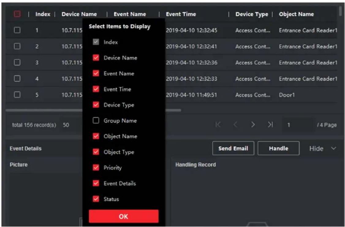 Index | Device Name | Event Name | Event Time | Device Type | Object Name Select Items to Display Index Device Name Event Name Event Time Device Type Group Name Object Name Object Type Priority Event Details Status OK 2019-04-10 12:32:45 Access Cont... Entrance Card Reader1 2019-04-10 12:32:41 Access Cont... Entrance Card Reader1 2019-04-10 12:32:36 Access Cont... Entrance Card Reader1 2019-04-10 12:32:33 Access Cont... Entrance Card Reader1 2019-04-10 11:49:51 Access Cont... Door1 total 156 record(s) 50 Event Details Picture Send Email Handle Hide Handling Record