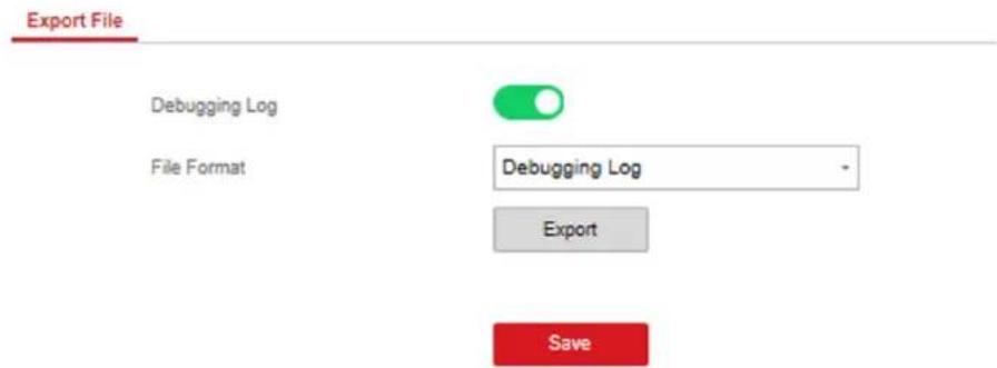 Export File Debugging Log File Format Debugging Log Export Save