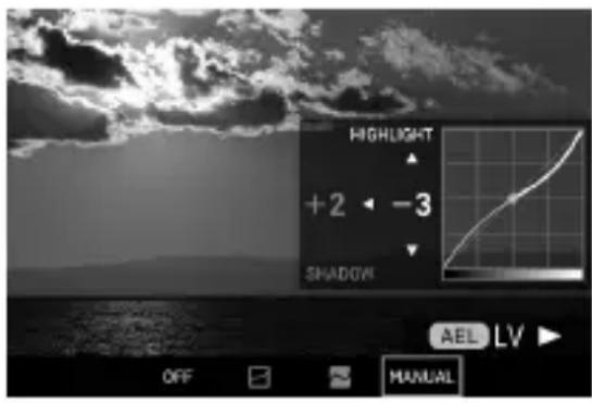 HIGHLIGHT +2 ← -3 SHADOW AEL LV OFF ↕ MANUAL