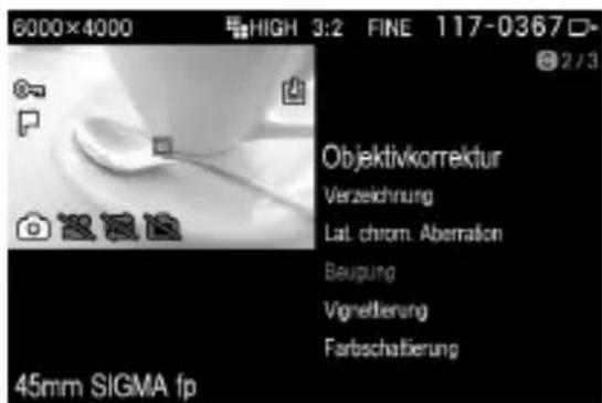 6000×4000 HIGH 3:2 FINE 117-0367 Objektivkorrektur Verzeichnung Lat. chrom. Aberration Beupung Vignetierung Farbschaftierung 45mm SIGMA fp