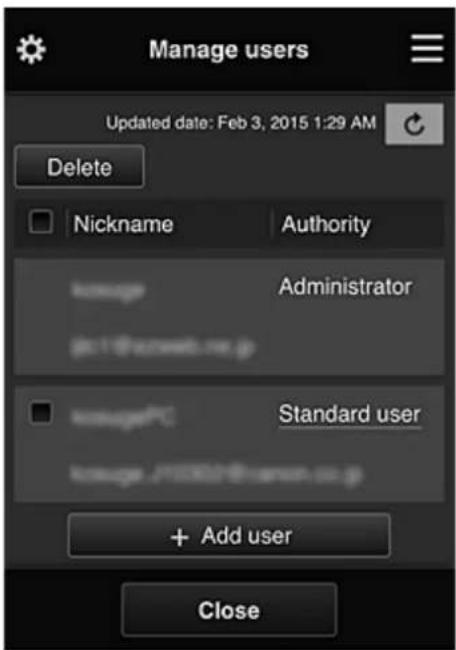 CANON Maxify MB2120 - Manage users screen - 1