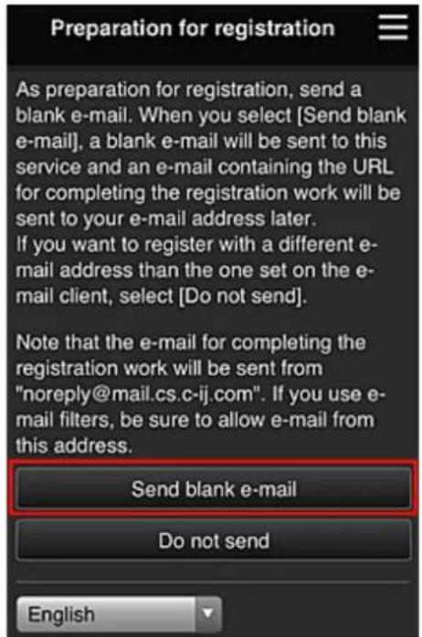 CANON Maxify MB2120 - In Preparation for registration screen, select Send blank e-mail - 1