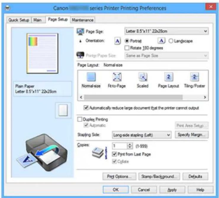 CANON Maxify MB2120 - Page Setup tab Description - 1