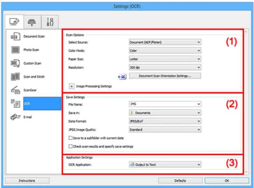 CANON Maxify MB2120 - Settings (OCR) Dialog Box - 1