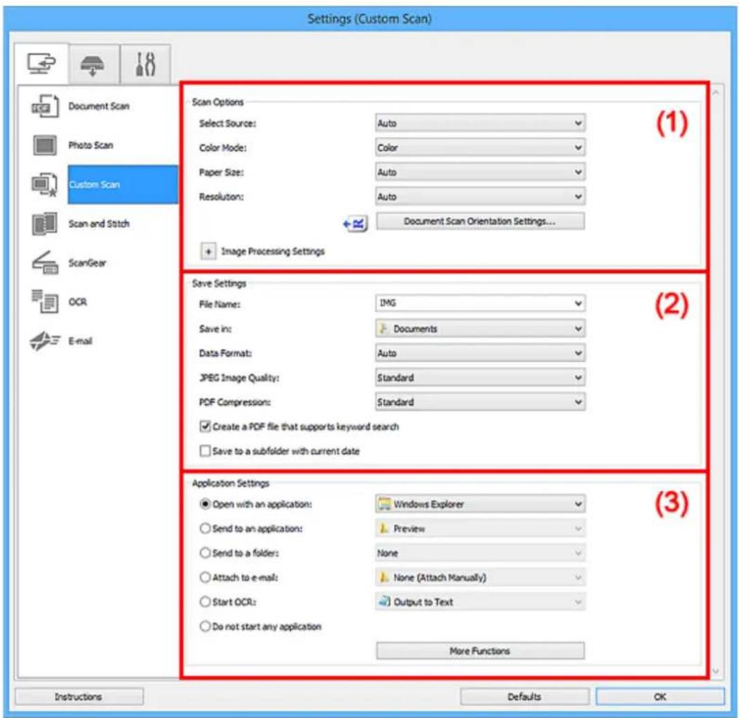 CANON Maxify MB2120 - Settings (Custom Scan) Dialog Box - 1