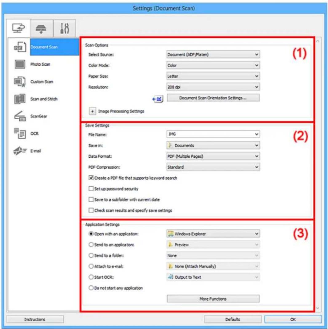 CANON Maxify MB2120 - Settings (Document Scan) Dialog Box - 1