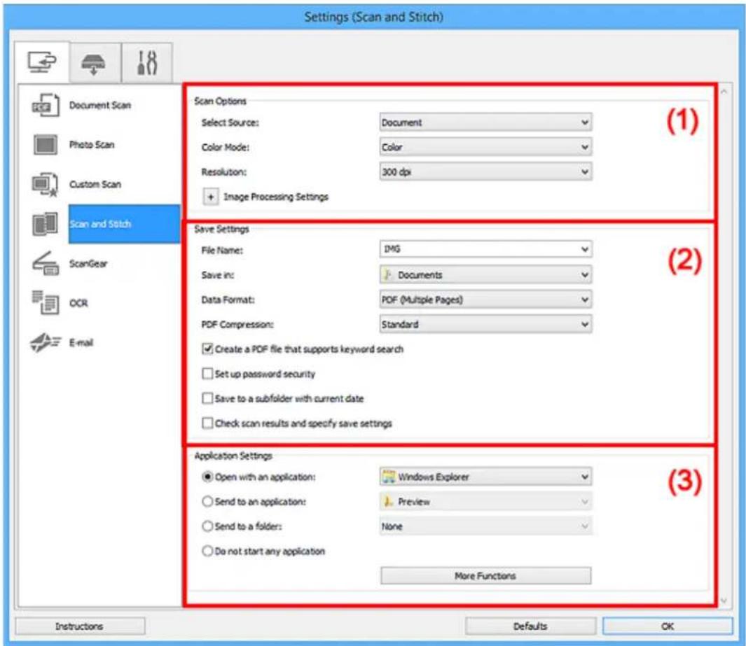 CANON Maxify MB2120 - Settings (Scan and Stitch) Dialog Box - 1