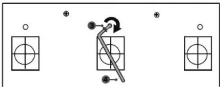 Diagram showing a mechanical or electrical component with four labeled components and directional arrows, likely illustrating a system or circuit setup.