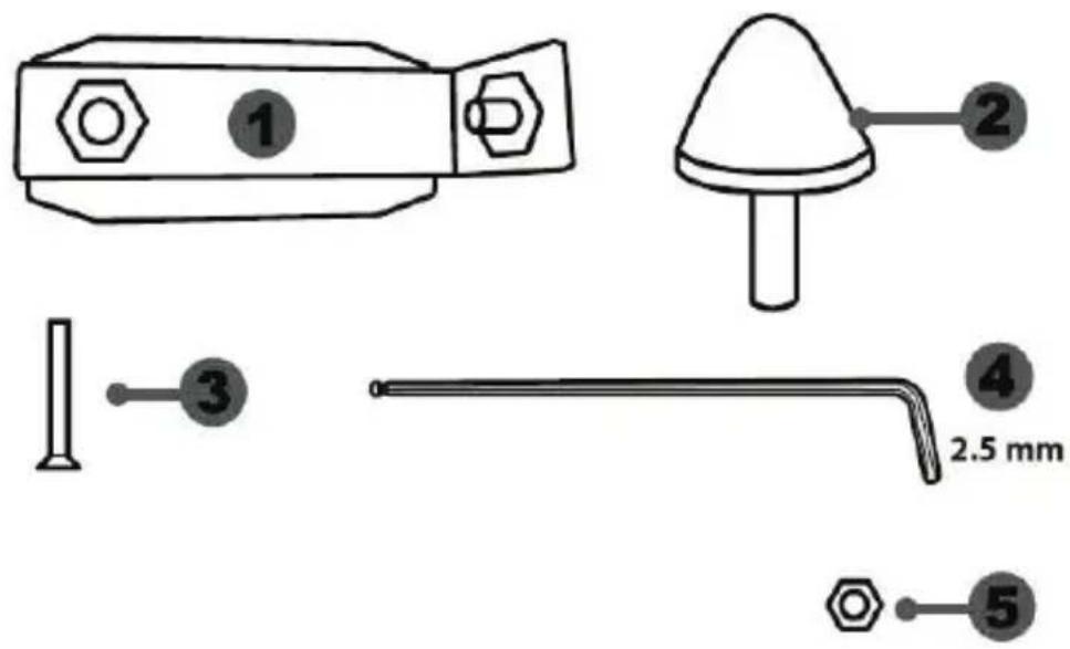 Technical diagram showing labeled components of a mechanical or electrical component with numbered parts and a 2.5 mm dimension indicator.