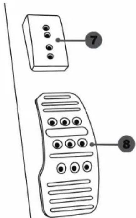 Diagram showing two remote control devices labeled 7 and 8, with numbered buttons and a vertical line on the left.