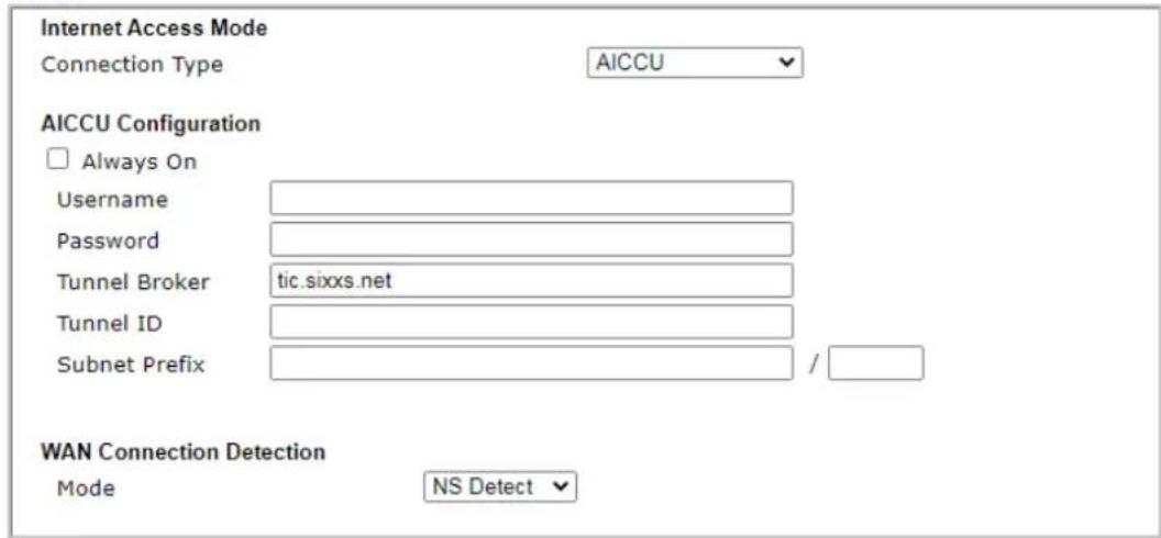 Draytek Vigor 2620L - II-2-2-11 Details Page for IPv6 – AICCU - 1