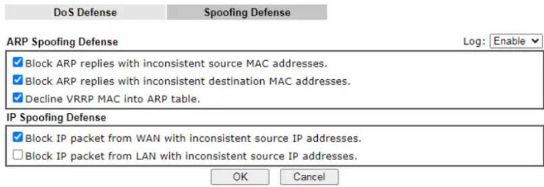 Draytek Vigor 2620L - V-1-3-2 Spoofing Defense - 1