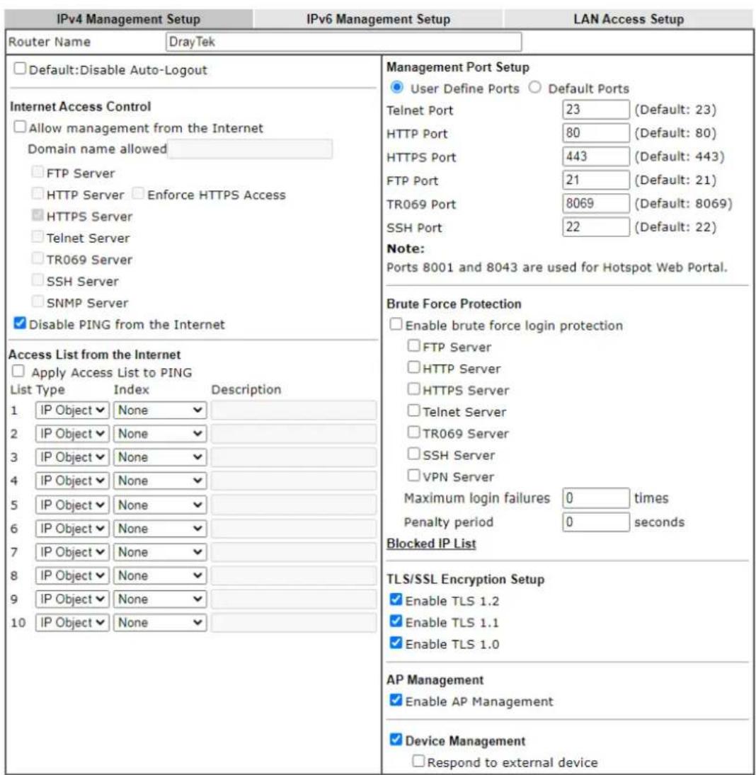 Draytek Vigor 2620L - IPv4 Management Setup - 2