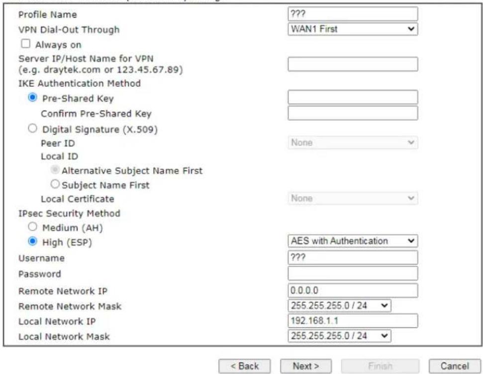 Draytek Vigor 2620L - VPN Client L2TP over IPsec (Nice to Have) Settings - 1