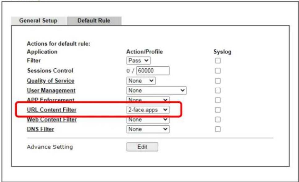 Draytek Vigor 2620L - Disallow users to play games on Facebook - 3