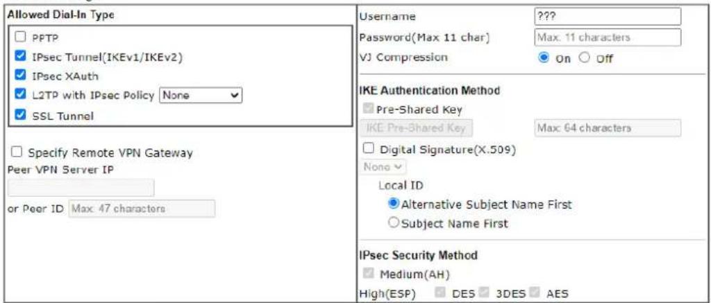 Draytek Vigor 2620L - Dial-In Settings - 1