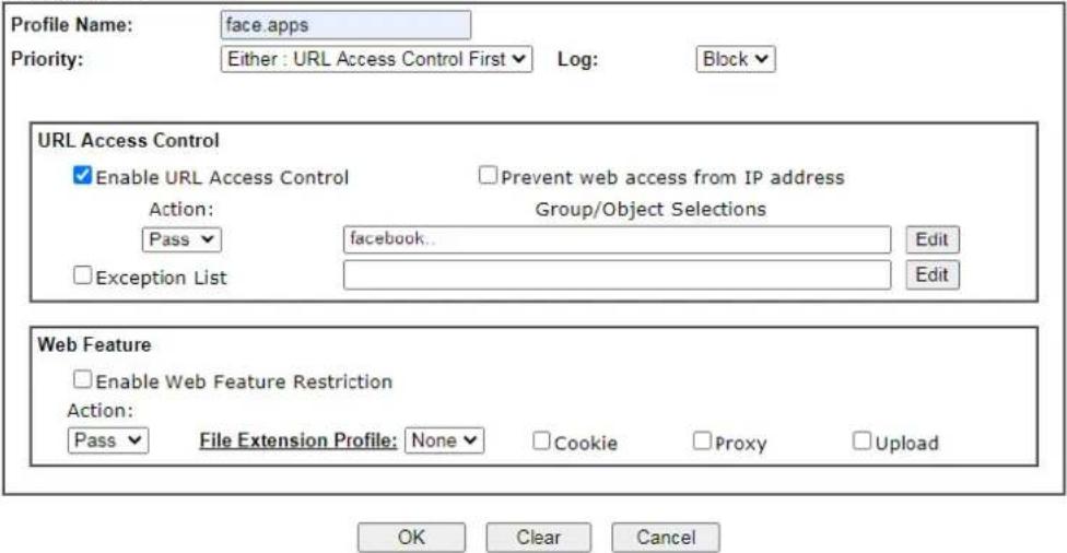 Draytek Vigor 2620L - Disallow users to play games on Facebook - 2