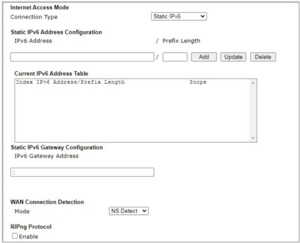 Draytek Vigor 2620L - II-2-2-13 Details Page for IPv6 – Static IPv6 - 1