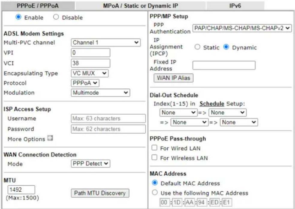 Draytek Vigor 2620L - II-2-2-1 Details Page for PPPoE/PPPoA in WAN1 (Physical Mode: ADSL) - 1