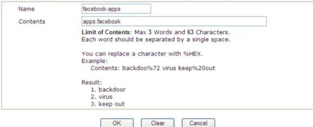 Draytek Vigor 2620L - Disallow users to play games on Facebook - 1