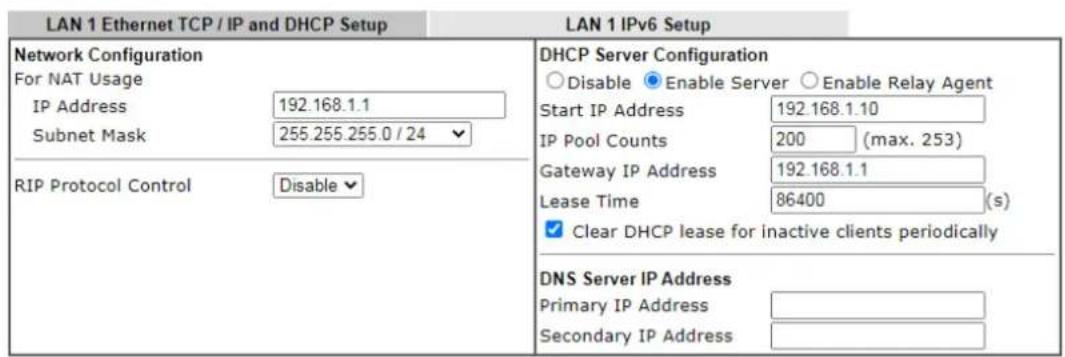 Draytek Vigor 2620L - II-3-1-1 Details Page for LAN1 – Ethernet TCP/IP and DHCP Setup - 1