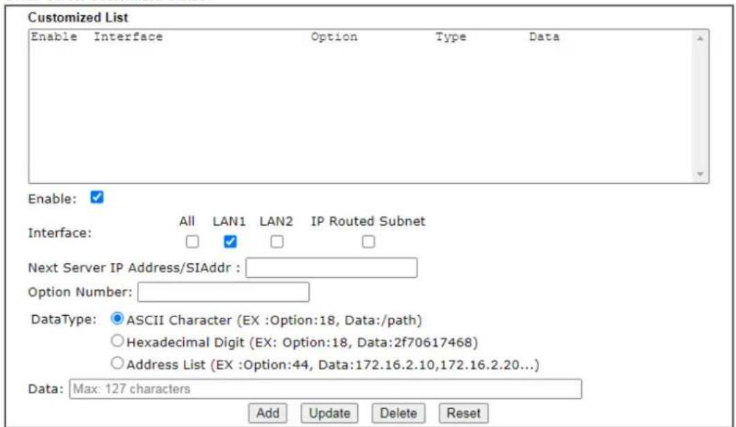 Draytek Vigor 2620L - II-3-1-5 Advanced DHCP Options - 1