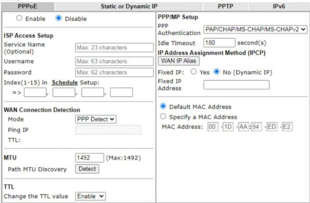 Draytek Vigor 2620L - II-2-2-5 Details Page for PPPoE in WAN2 (Physical Mode: Ethernet) - 1