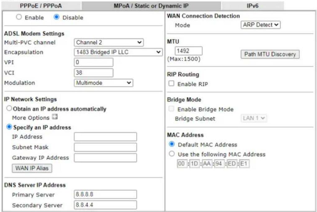 Draytek Vigor 2620L - II-2-2-4 Details Page for MPoA/Static or Dynamic IP in WAN1 (Physical Mode: VDSL2) - 1