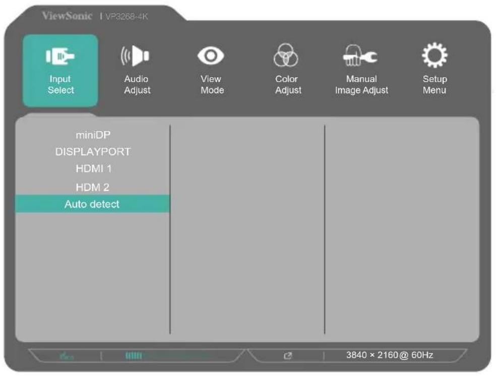 ViewSonic IVP8268-4K Input Select Audio Adjust View Mode Color Adjust Manual Image Adjust Setup Menu miniDP DISPLAYPORT HDMI 1 HDM 2 Auto detect