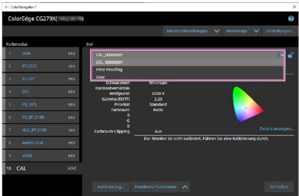ColorNavigator ? ColorEdge CG279X( Monitoreinstellungen Werkzeuge Einstellungen... Farbmodus 1 User STD 2 BT.2020 STD 3 BT.709 STD 4 DCI STD 5 PQ_DCI STD 6 PQ_BT.2100 STD 7 HLG_BT.2100 STD 8 Adobe RGB STD 9 sRGB STD 10 CAL ADV Ziel CAL_00000001 CAL_00000001 Print Proofing User Schwarzwert Minimum Kontrastverhaltnis Weißpunkt 6500 K Gamma (EOTF) 2.20 Priorität Standard Farbraum Nativ R G B Farbraum-Clipping Aus Der Monitor ist nicht kalibriert. Führen Sie eine Kalibrierung durch. Details anzeigen... Kalibrierung... Erweiterte Funktionen Schließen