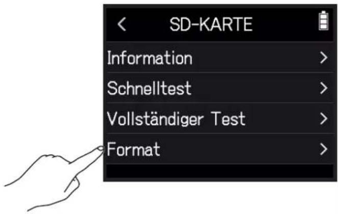 SD-KARTE Information > Schnelltest > Vollständiger Test > Format >