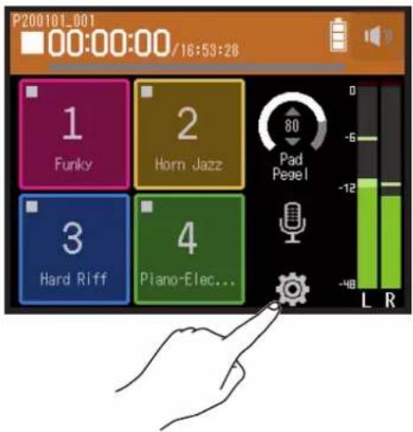 P200101_001 00:00:00/16:53:28 1 Funky 2 Horn Jazz 3 Hard Riff 4 Piano-Elec... 80 Pad Pegel -6 -12 -4B L R