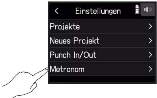 Einstellungen Projekte > Neues Projekt > Punch In/Out > Metronom >