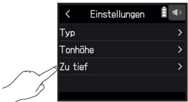 Einstellungen Typ > Tonhöhe > Zu tief >
