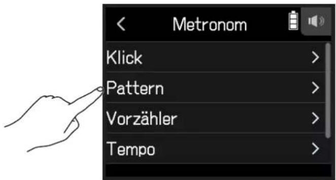 Metronom Klick > Pattern > Vorzähler > Tempo >