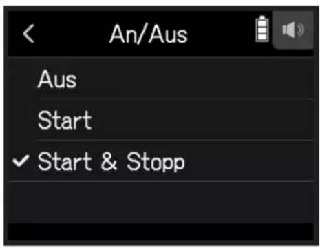 An/Aus Aus Start ✓ Start & Stopp