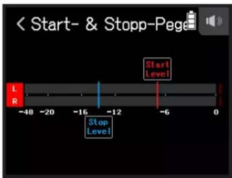 ZOOM H8 - Schieben Sie Start-Pegel und Stopp-Pegel nach links und rechts, um ihre Pegel einzustellen. - 1