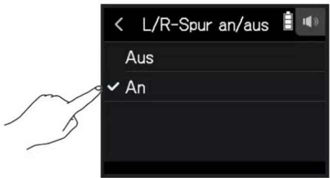 L/R-Spur an/aus Aus ✓ An