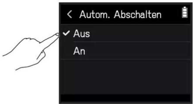 < Autom. Abschalten ✓ Aus An