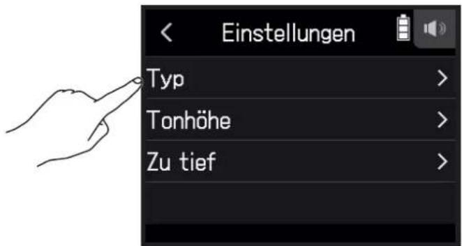 Einstellungen Typ > Tonhöhe > Zu tief >