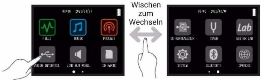 Wischen zum Wechseln 00:00 2020/01/01 FIELD MUSIK PODCAST AUDIO-INTERFACE LINE-OUT-PESEL SO-KARTE SO-KARTENLESER TUNER SUITIR LAB SYSTEM BLUETOOTH SPRACHE
