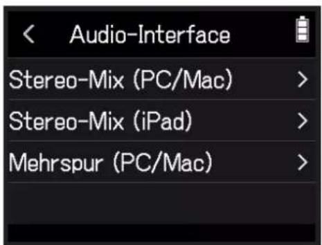 Audio-Interface Stereo-Mix (PC/Mac) > Stereo-Mix (iPad) > Mehrspur (PC/Mac) >