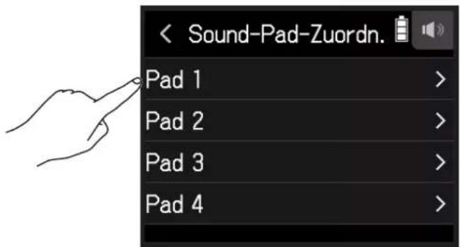 Sound-Pad-Zuordn. Pad 1 > Pad 2 > Pad 3 > Pad 4 >